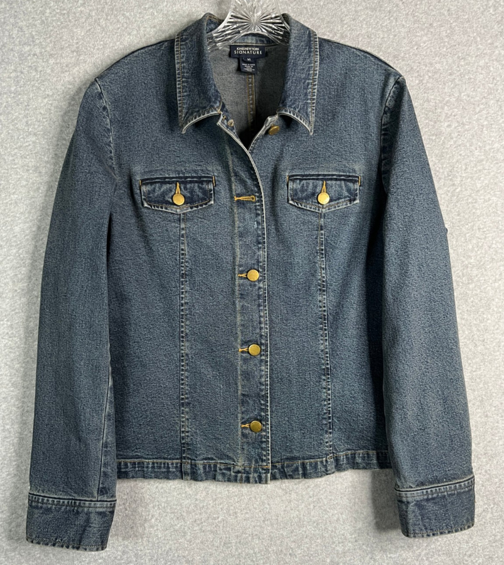Jones New York Signature Denim Jacket XL Blue Stretch Button Front